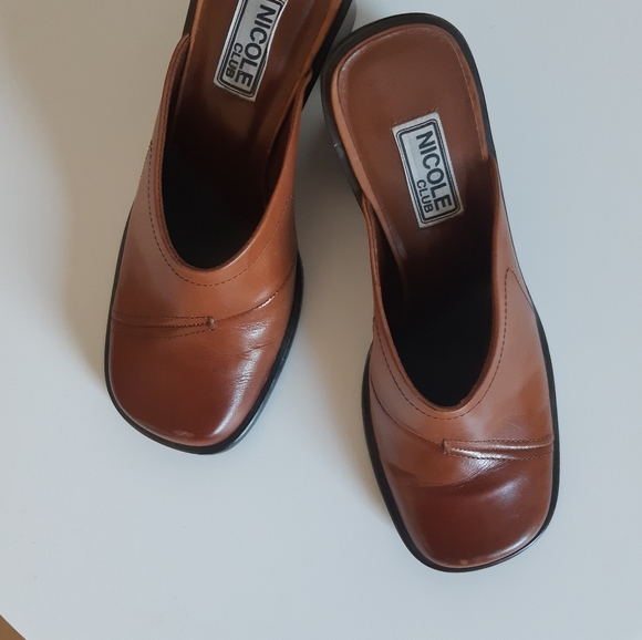NICOLE CLUB 7.5 Brown Clog Mule Thick 3 Inch Heel - Picture 4 of 6